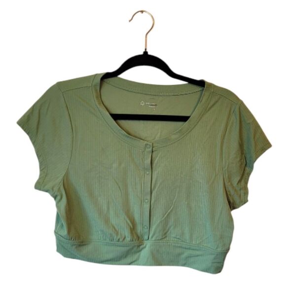 Aerie Women's Sage Green Ribbed Button Front Crop Top Size L - Picture 1 of 6